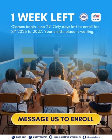 One week left post: classroom photo with bold white countdown headline and yellow message us to enroll button